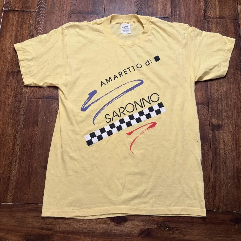 Vintage Amaretto Di Saronno Shirt Mens Large Yellow Evert Liquor Tee T-Shirt